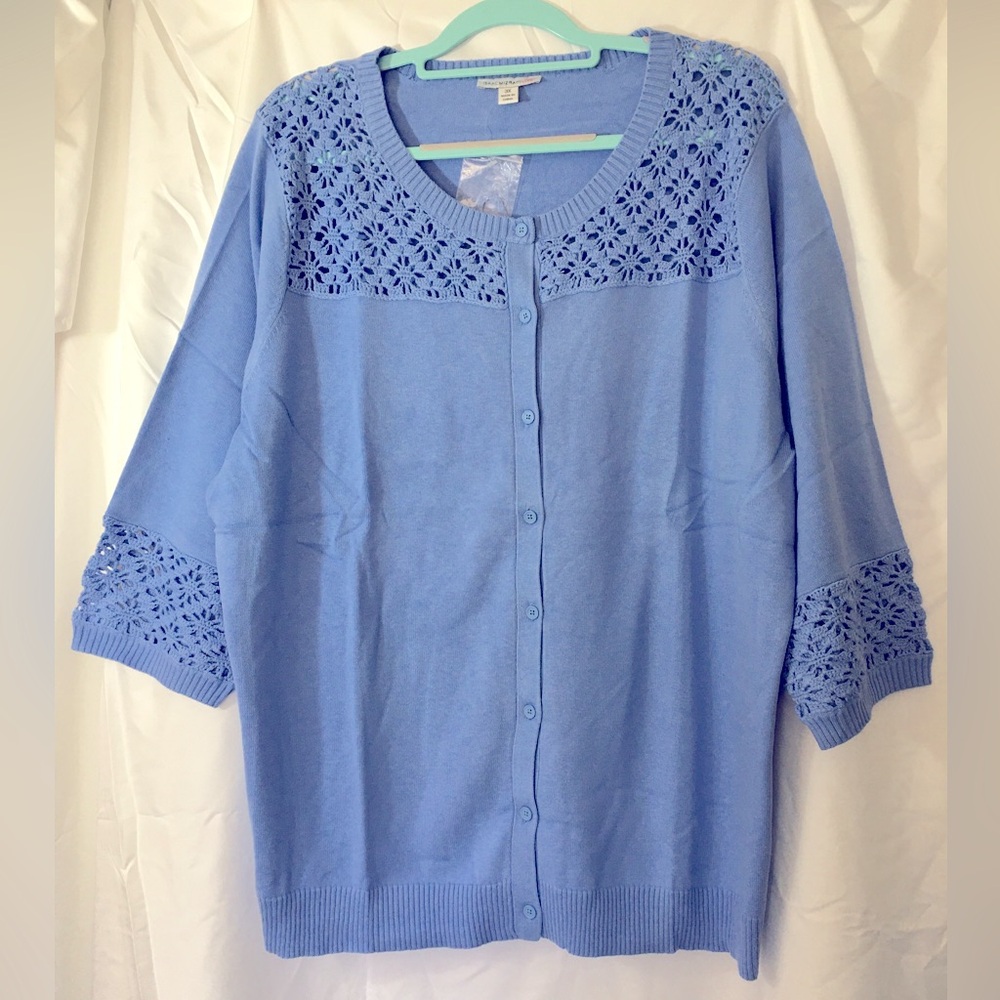 Isaac Mizrahi Live Sweater Cardigan Top Blue Crochet Plus Size 3XL